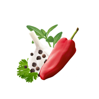 Paprika, Knoblauch, Pfeffer, Thymian und Koriander