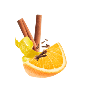 Orangenspalte, Zitronenschale, Zimtstangen und Nelken