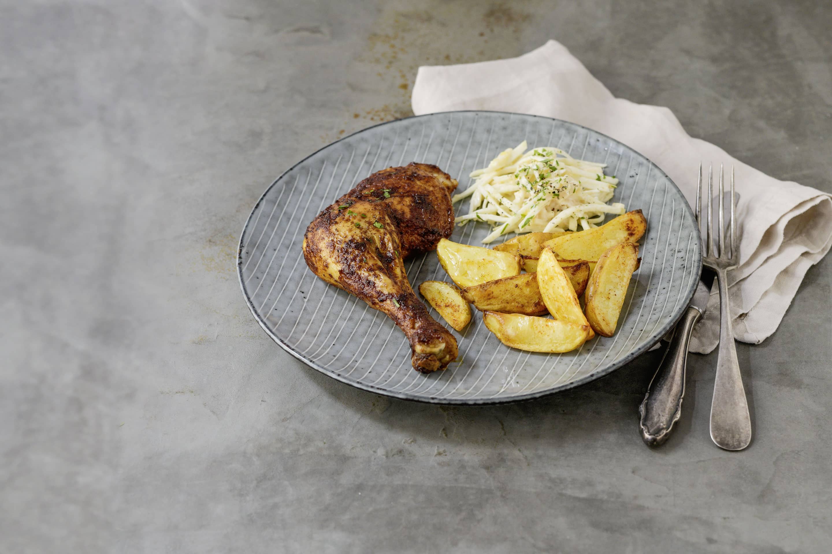 Smoky Chicken Legs With Potato Wedges Recipe Kotanyi