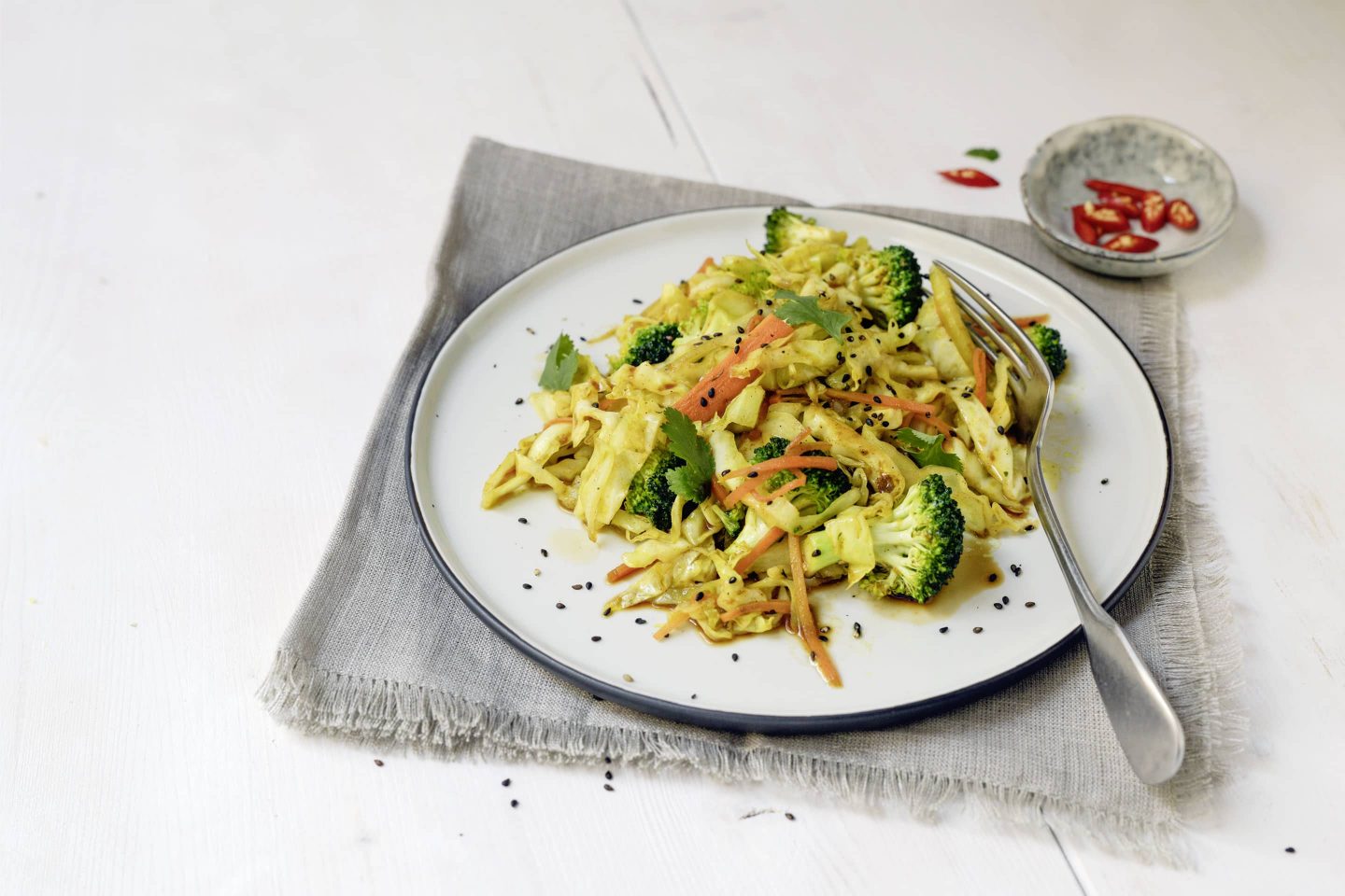 Kraut, KArotten und Brokkoli aus dem Wok mit VEGGY Exotic