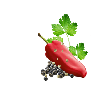 schwarzer und grüner Pfeffer mit Paprika und Petersilie