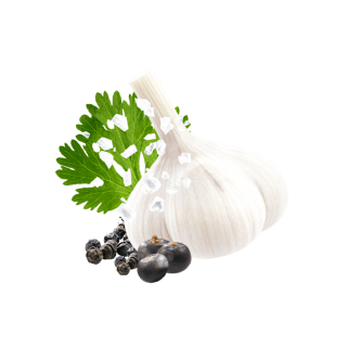 Koriander, Wacholderbeeren, Pfeffer, Knoblauch und Salz