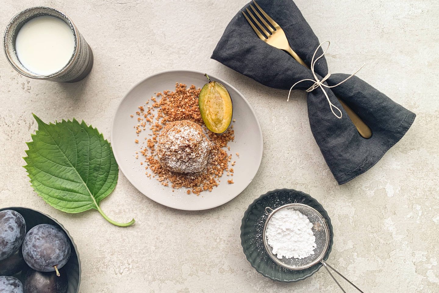 Plum Dumpling on grey plate