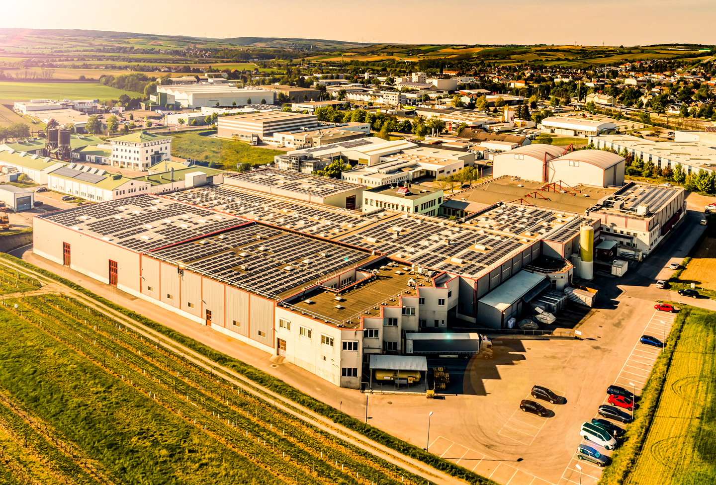 Kotányi's company building in Wolkersdorf photographed from a bird's eye view