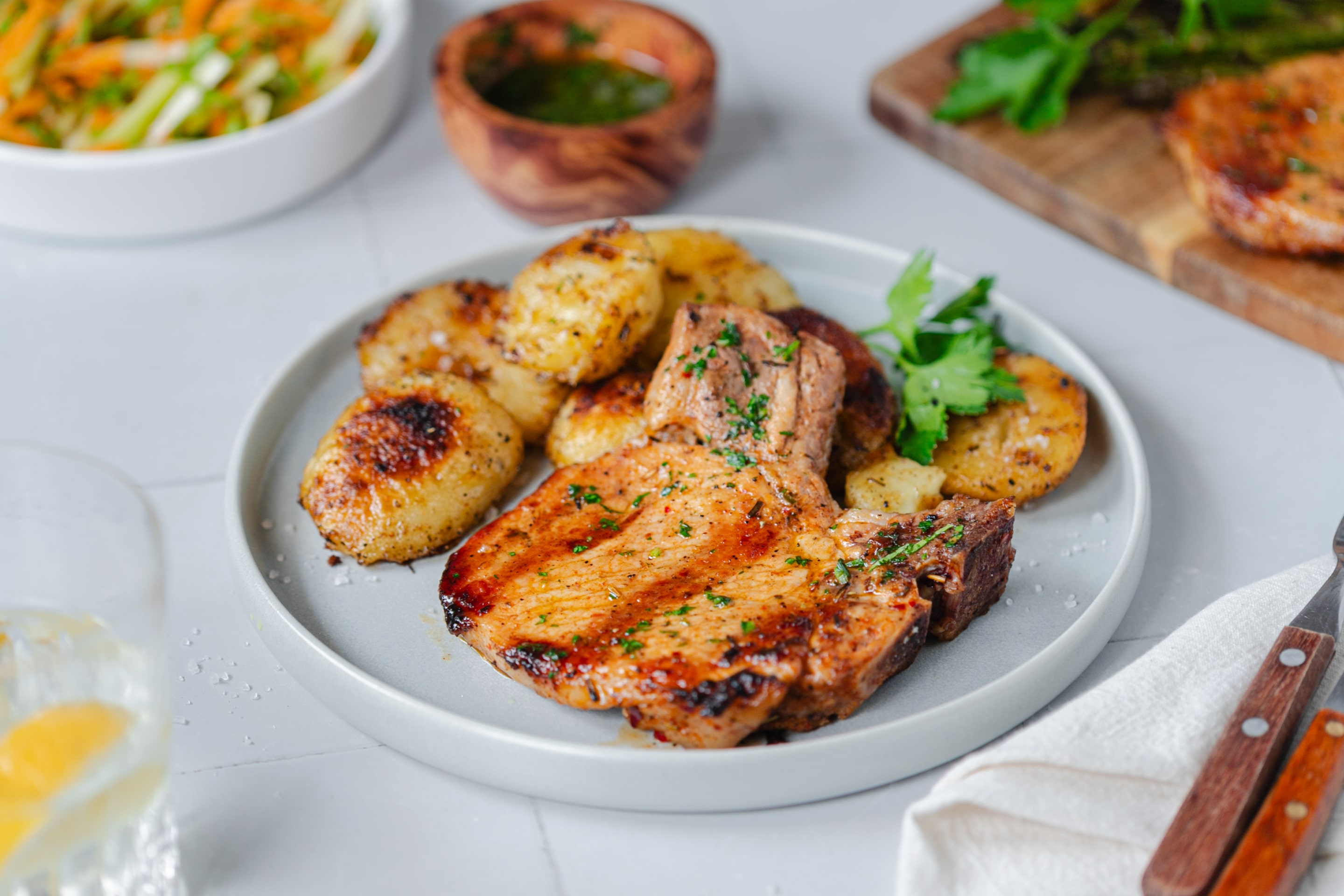 Chops With Crispy Potatoes Min